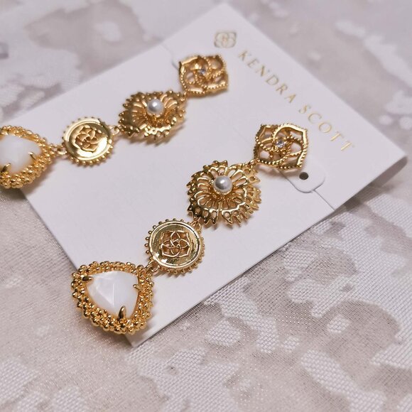 Kendra Scott Brielle Gold Linear Earrings Ivory Mother-of-Pearl - Picture 2 of 3
